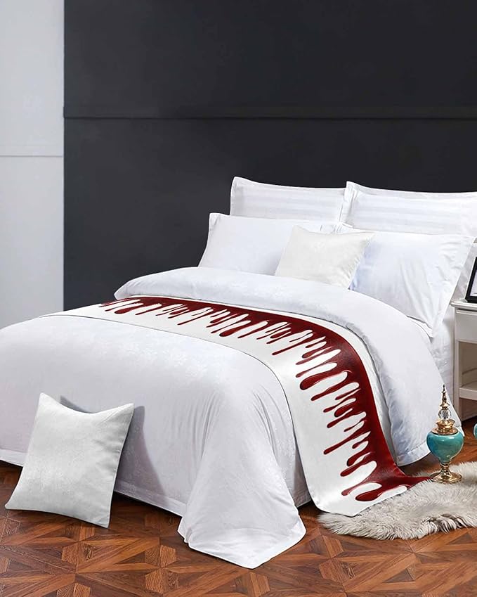 Halloween Blood Pattern Bed Runners for Bedroom Hotel,Decorative Bedding Scarf Horror Dark Red Fluid Style Bed End Blanket Bedding Runner Scarves for Twin Size Bed,71x20in