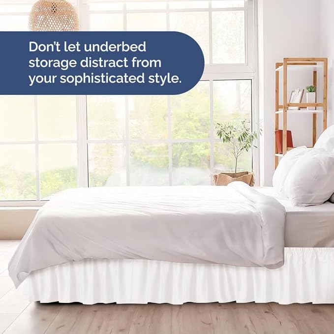 Wrap Around Dust Ruffle Bed Skirt - Antique White - Twin/Twin XL Size Beds w/ 15 Inch Drop - Easy Fit Elastic - Adjustable Pleated Bedskirt w/Brushed Fabric, Wrinkle Free Women, Men, Kids & Teens