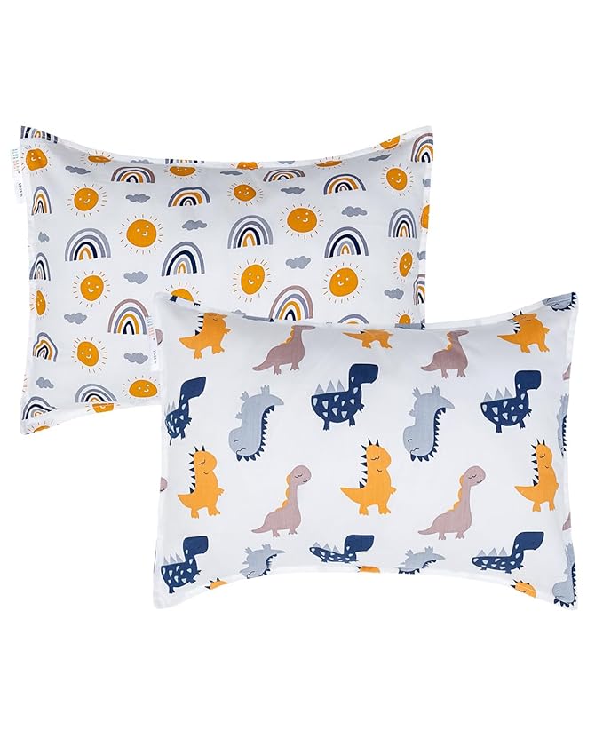 ALVABABY Toddler Pillowcases 2 Pack Organic Cotton Kids Pillow Cover Fit 13"x 18" or 12"x22" Envelope for Girl Boy Sleepy Travel