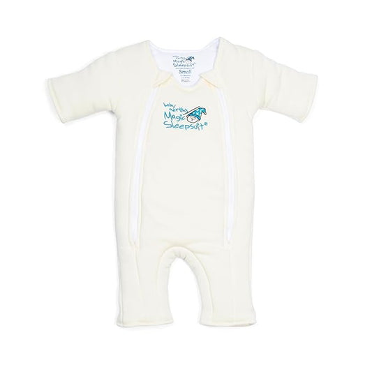 Magic Sleepsuit Baby Merlin's Microfleece Baby Swaddle Transition Product - Soft and Cozy Design, Double Zipper for Easy Diaper Changes, Promotes Safe Sleep, 3-6 Months - Cream - Small 12-18lbs