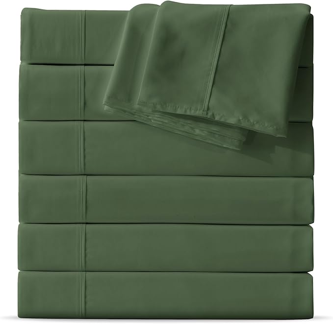 Maple&Stone Twin Flat Sheet 6 Pack,Premium Soft & Breathable,Brushed Microfiber Fabric,Anti-Shrinkage & Non-Fading,Bulk Flat Sheets Only Twin Size (Olive Green)