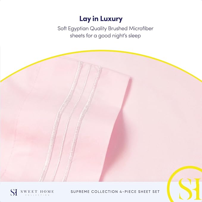 California King Sheet Sets - Breathable Luxury Sheets with Full Elastic & Secure Corner Straps Built In - 1800 Supreme Collection Deep Pocket Bedding Set, Sheet Set, California King, Pale Pink