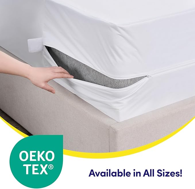 Twin Mattress Protector – Waterproof Zippered Mattress Encasement – Breathable Polyester Membrane – Fits 10″–13″ Deep Mattresses – Full Encasement, Bed Bug & Liquid Barrier, Machine Washable