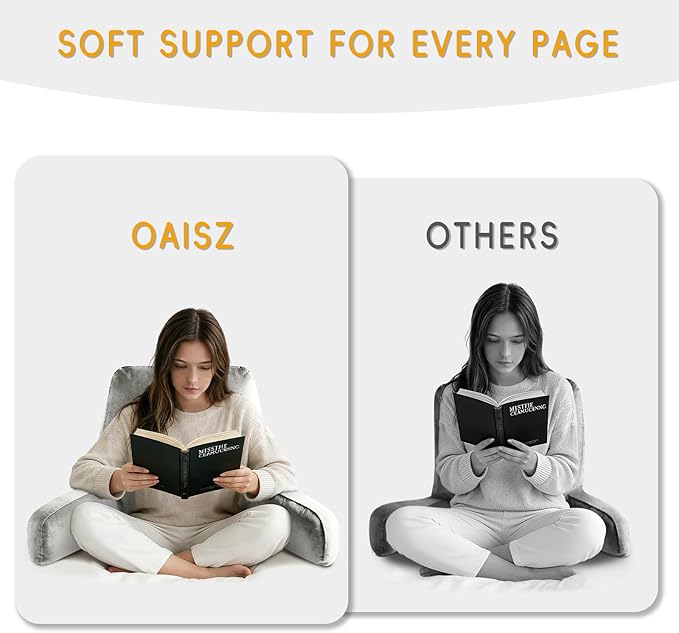 Reading Pillow for Sitting in Bed Adult, Reading Pillow with Shredded Memory Foam, Bed Pillow with Washable Cover, Back Pillow Sitting Up with Extend Arms, Light Gery, X-Large