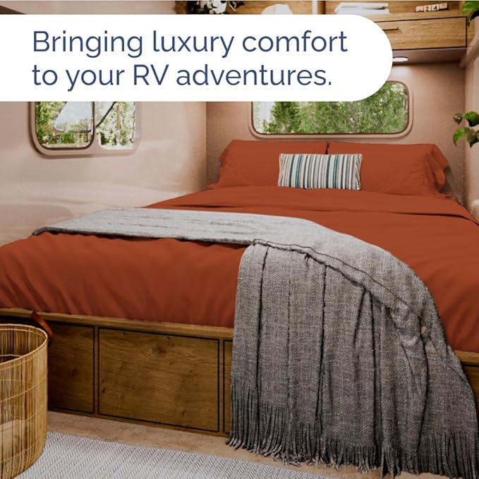 Short Queen Size 4 Piece Sheet Set - RV Short Queen, Soft, Breathable & Cooling Bed Sheets Set w/ Deep Pockets - Hotel Luxury Bedding for Women, Men, Kids, Teens, Boys & Girls - Oeko-Tex - Terracotta