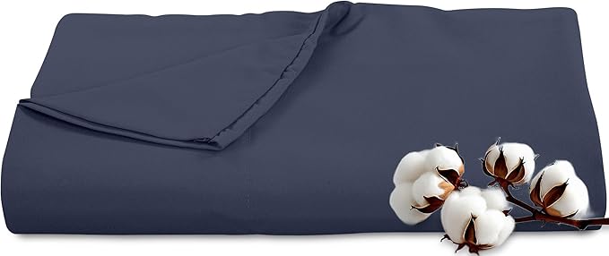 Royale Linens 300 Thread Count 100% Long Staple Combed Cotton Flat Sheet - Super Soft - Top Sheets - Full Flat Sheet Sold Separately - Breathable, Cool & Crisp Percale Sheets Only (Twin XL, Navy)