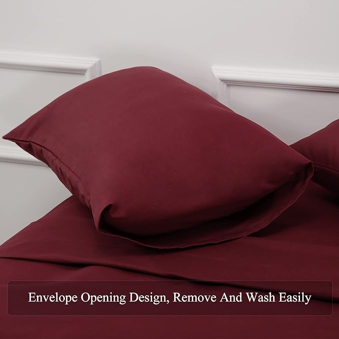 Bed Sheet Set- 3 Piece Bedding Sets(Twin,Burgundy) 1 Flat Sheet,1 Fitted Sheet and 1 Pillow Cases,100% Brushed Microfiber 1800 Luxury Bedding,Hypoallergenic,Soft & Fade Resistant