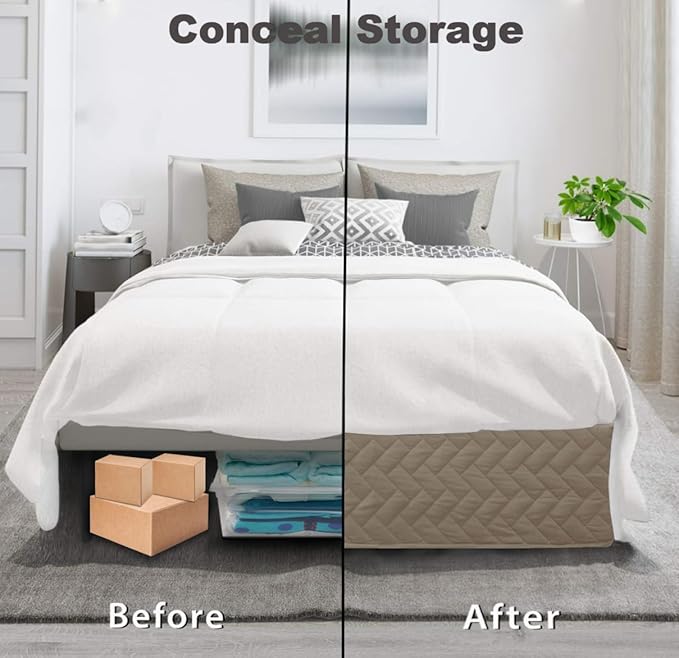 King Bed Skirt-Box Spring Cover with 14 Inch Tailored Drop,Wrinkle and Fade Resistant Hotel Wrap Around Bed Skirts,Bed Frame Cover (Checkered Light Khaki, King)