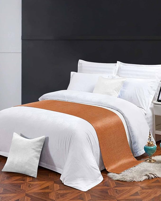 Vintage Orange Linen Burlap Bed Runners for Bedroom Hotel,Decorative Bedding Scarf Farm Fall Thanksgiving Bed End Blanket Bedding Runner Scarves for King Size Bed,102x20in
