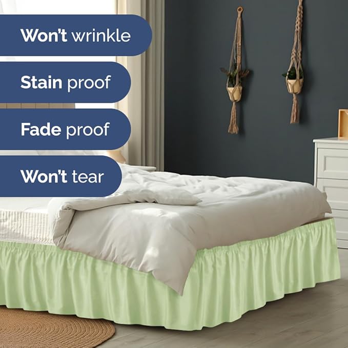 Wrap Around Dust Ruffle Bed Skirt - Light Sage - Twin/Twin XL Size Beds w/ 12 Inch Drop - Easy Fit Elastic Strap- Adjustable Pleated Bedskirt w/Brushed Fabric - Wrinkle Free, Women, Men, Kids & Teens