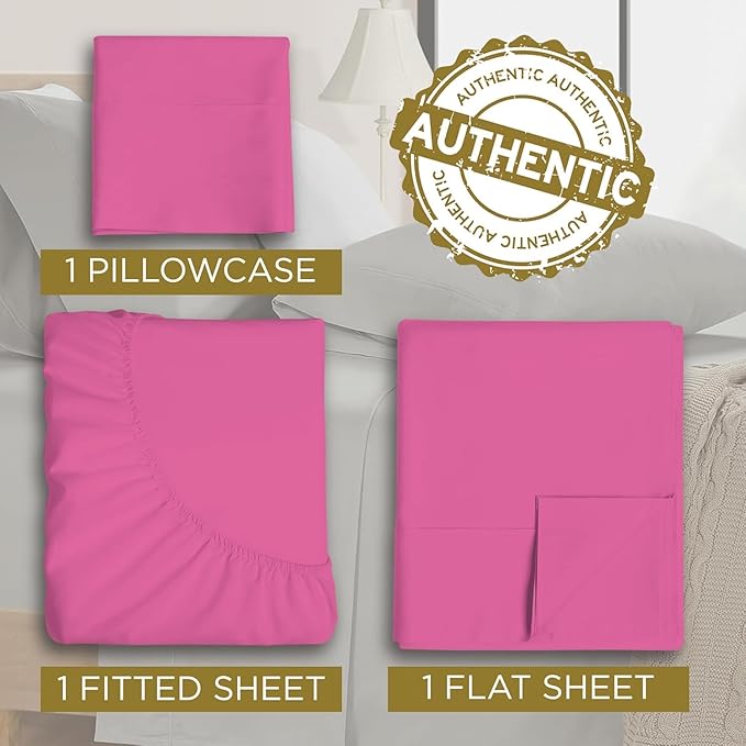 DESTINY CRESCENT BEDDING Full XL 100% Microfiber Double Brushed Pink Sheet Set - Extra-Soft, Breathable & Wrinkle-Free - 15" Deep Pockets, 54" x 80" - Ideal for Extra Long Full Beds - 4PC Set
