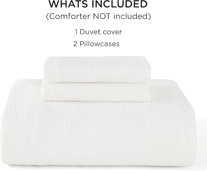 Bedsure 100% Muslin Cotton Duvet Cover Queen Size - Ultra-Soft, Breathable & Lightweight - Linen Like Gauze Comforter Cover Set with Button Closure and Corner Ties (White, Queen, 90"x90")