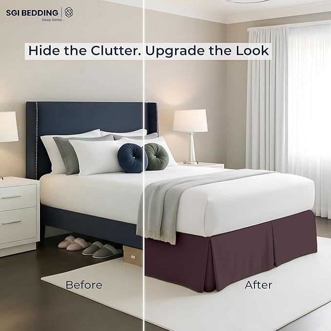 SGI bedding 21 inch Drop Bed Skirt Twin Size - Platform Style with Secure Fit, Classic Tailored Look, Elegant Pleated Style Dust Ruffle, Split Corners, Wrinkle Resistant Microfiber - Chocolate