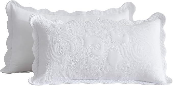 Oversized King Bedspread 138x122 Extra Wide, Paisley Pattern Design, Lightweight Bedding Cover, Reversible, 5 Piece, 100% Microfiber, California/Alaskan King, Pure White