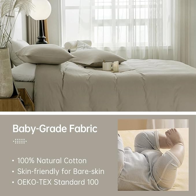JELLYMONI Cotton Duvet Cover King Size - 100% Washed Cotton Comforter Cover, 3 Pieces Lightweight Soft Bedding Set with Zipper Closure (Linen Grey, King 104"x90")