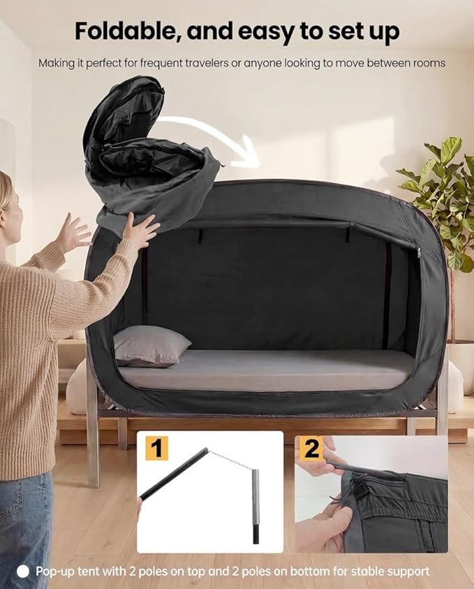 Bed Tent Full Bed Canopy Portable Dream Tent for Adult Indoor Sleeping Tents with 2 Doors Breathable Private Space Tents, Black