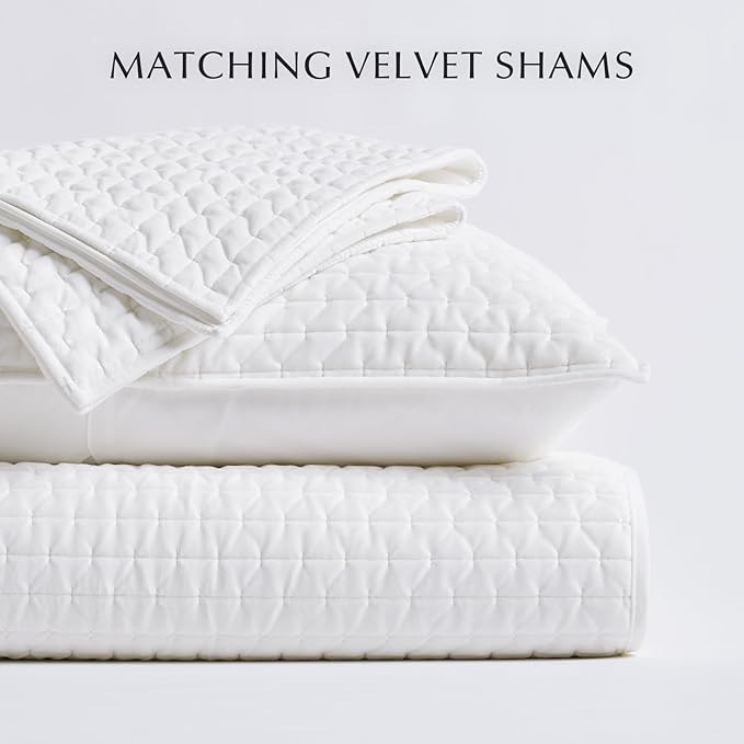 EverGrace Luxury Quilt Set King Size 3 Piece, Soft Cross-Stitch Comforter Set with Pillow Shams, Lightweight Coverlet Bedspread for All Seasons, Bright White