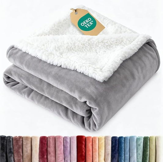 Sherpa Fleece Blanket Throw Size - Reversible Sherpa Fleece Throw Blanket - Super Soft Double Sided for Bed, Sofa, Couch - Thick, Warm, Fuzzy & Plush - Luxurious Bedding for Winter - Grey, 50" x 60"