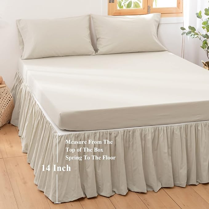 BISELINA French Linen Bed Skirt with Pleated Frills 14-Inch Tailored Drop Natural Flax Cotton Blend Dust Ruffle Soft Cozy Farmhouse Bedding (14" California King, Ruffle Linen)