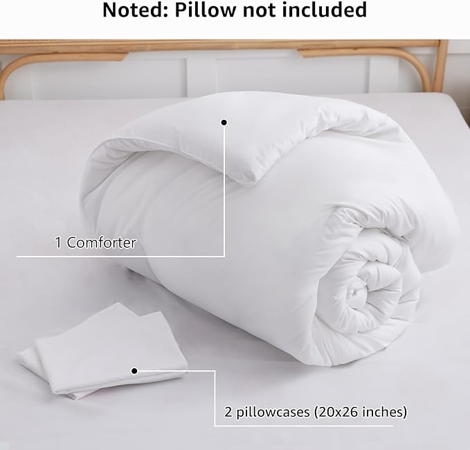 CozyLux White Queen Comforter Set, 3 Pieces Solid Breathable Quilted Boho Style Bedding Sets, Luxury Fluffy Soft Bed Set with Down Alternative Comforter for All Season (1 Comforter & 2 Pillowcases)