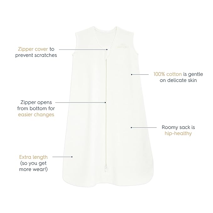 HALO SleepSack, 100% Cotton Wearable Blanket, Swaddle Transition Sleeping Bag, TOG 0.5, Cream, Small, 0-6 Months