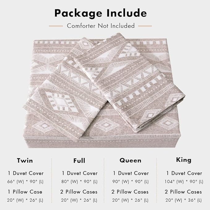 Lekesky Duvet Cover Queen Size, Soft Microfiber Boho Aztec Duvet Cover Set Geometric Khaki Queen Bedding Duvet Cover Sets with Zipper Closure Corner Ties (No Comforter)