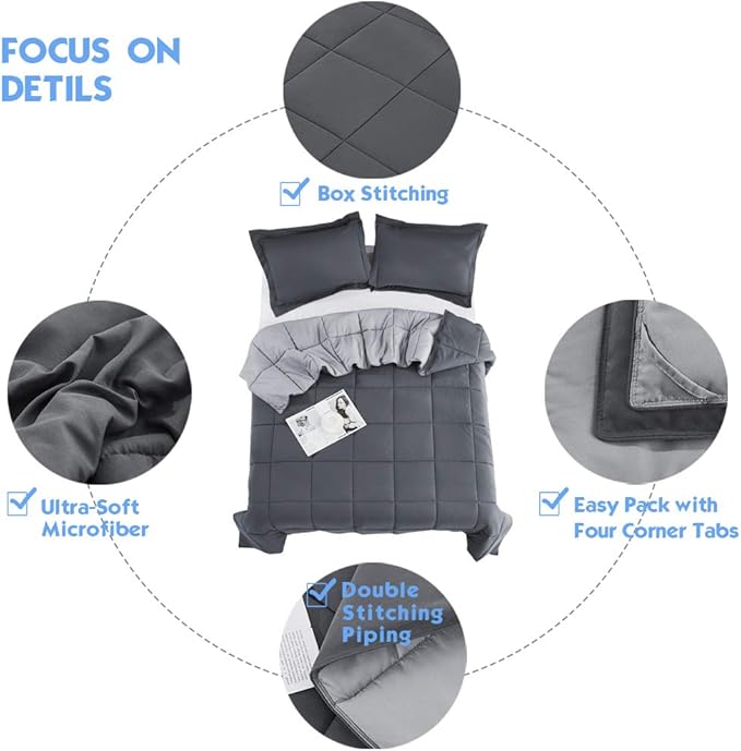 HIG 3pc Gray Oversized King Plus Comforter Set Duvet Insert, Reversible, All Season, Box Stitched, with Corner Tabs, Soft, Fluffy（128'' x 120''）