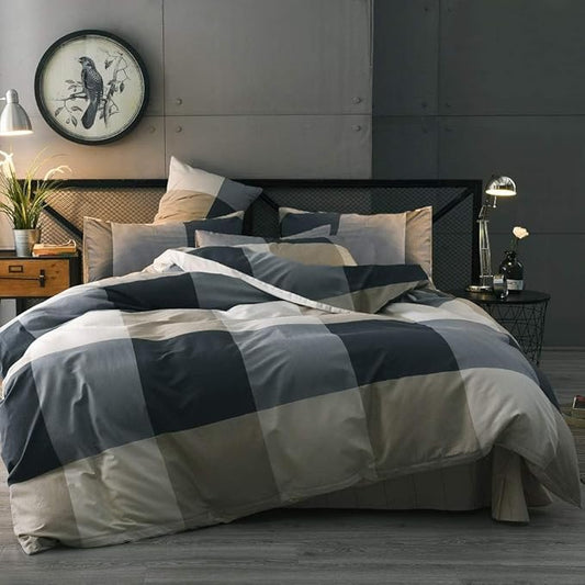 Twin XL Comforter Set Modern Style Plaid Comforter Set Men Boys Geometric Checkered Plaid Printed Bedding Comforter Soft Fluffy Bedding Set for All Seasons Checkered Pattern Comforter Twin XL Size