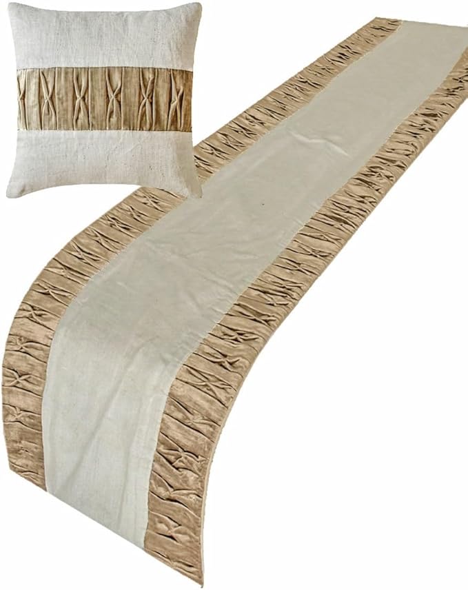 The HomeCentric King/Queen/Twin Brown Luxury CA King 86"x18" Bed Runner Without Pillow Cover, Patchwork, Pintucks Bed Scarf on Velvet Fabric - Cascade Pleats