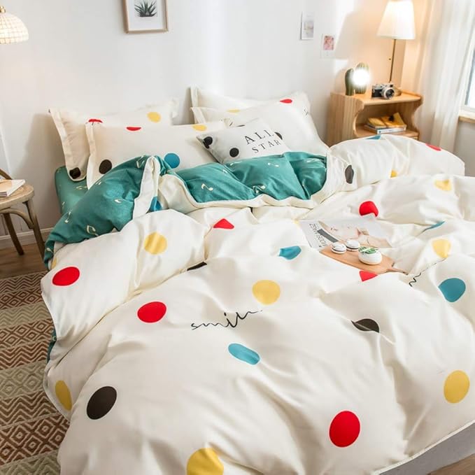 Feelyou Farmhouse Colorful Polka Dot Duvet Cover Set with Zipper Closure Ultra Soft Circles Bedding Set for Men & Women,Luxury Reversible Music Note Melody Comforter Cover Set(Full, Beige)