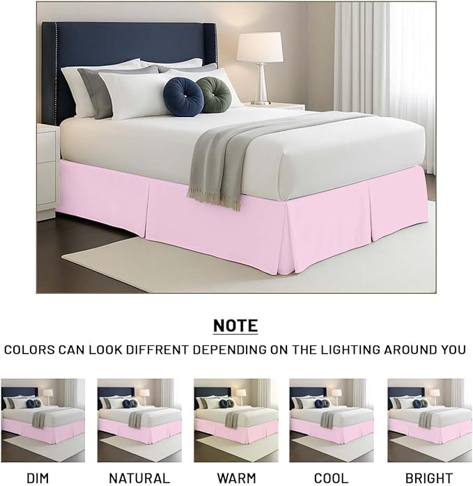 SGI bedding 17 inch Drop Bed Skirt Cal King Size - Platform Style with Secure Fit, Classic Tailored Look, Elegant Pleated Style Dust Ruffle, Split Corners, Wrinkle Resistant Microfiber - Pink