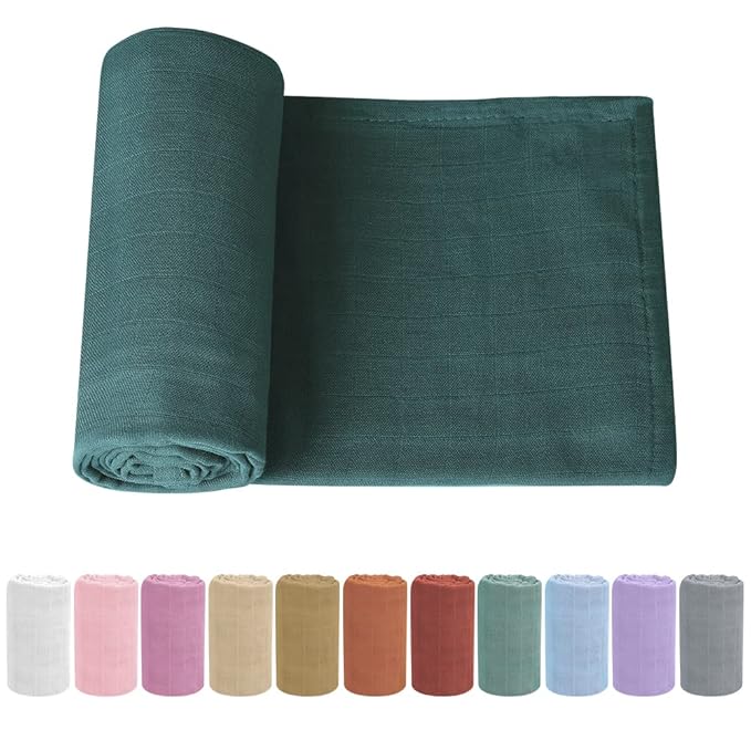 Newborn Baby Swaddle Blanket Unisex Swaddle Wrap Soft Silky Muslin Swaddle Blankets Neutral Receiving Blanket for Newborn Boys and Girls Large 47 x 47 inches(120x120cm) (Dark Green)