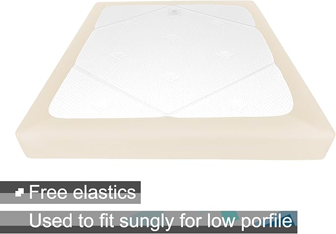 Box Spring Cover Queen Size - Jersey Knit & Stretchy Wrap Around 4 Sides Bed Skirt for Hotel & Home - Queen/Queen XL, Beige