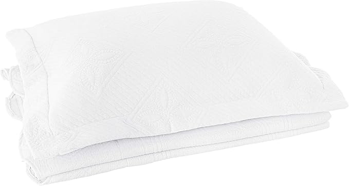Superior 2 Piece Celtic Circles Cotton Bedspread Set, Decorative Bed Spread, Home Bed Decor, 1 Pillow Sham, Medium Weight Blanket, Matelasse Coverlet Bedding, Wedding Ring Design, Twin, White