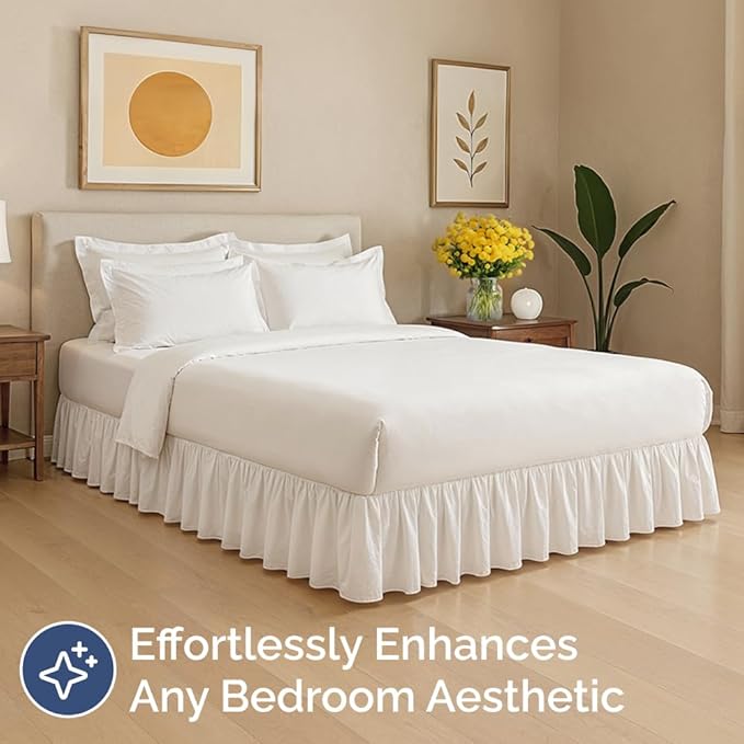 Bedskirt Full Size Ruffle - 12 inch Drop Dust Ruffle Bed Skirt with Platform - Ultra-Soft, Easy Fit, Premium Hotel Quality - Wrinkle, Fade & Shrink Resistant - for Women, Men, Kids and Teens - White