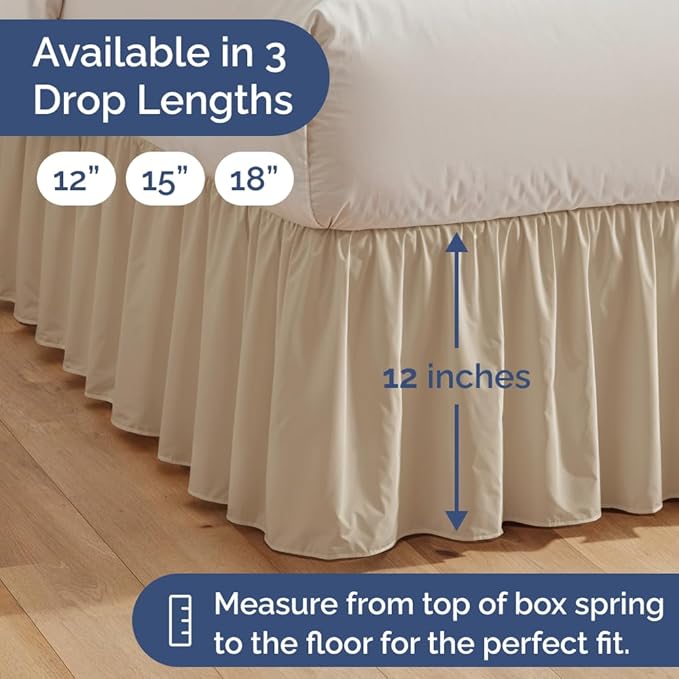 Bedskirt Twin Size Ruffle - 12 inch Drop Dust Ruffle Bed Skirt with Platform - Ultra-Soft, Easy Fit, Premium Hotel Quality - Wrinkle, Fade & Shrink Resistant - for Women, Men, Kids and Teens - Cream