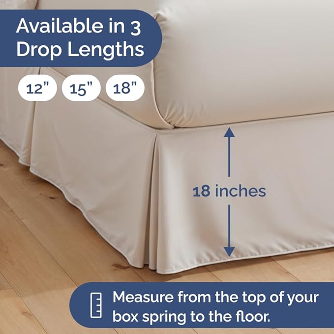 Pleated Bed Skirt King Size - 3 Sided Pleated Bed Skirt King - Ultra-Soft, Easy Fit with 18 Inch Tailored Drop - Hotel Quality, Wrinkle Free & Fade Resistant - for Women, Men, Kids and Teens - White