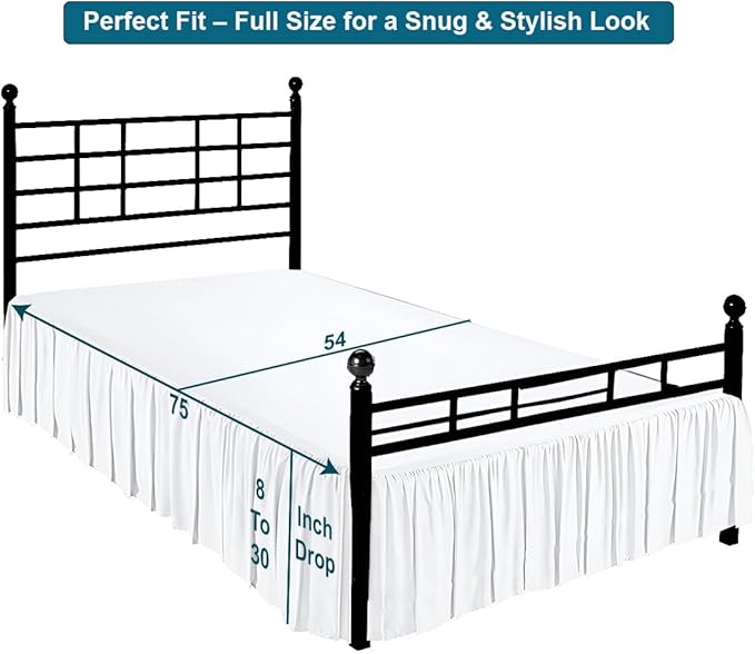 Shreem Linen Ruffled Bed Skirt with Split Corners, Gathered Style, 100% Microfiber, 18-Inch Drop, Dust Ruffle Bedskirt with Platform, Full-XL, White