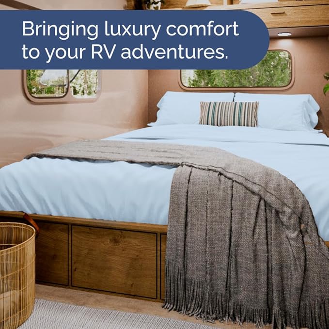 Short Queen RV Size 4 Piece Sheet Set - Comfy Breathable & Cooling Bed Sheets Set - Hotel Luxury Bedding for Women, Men, Kids, Teens, Boys & Girls - Deep Pockets & Wrinkle Free - Oeko-Tex - Sky Blue