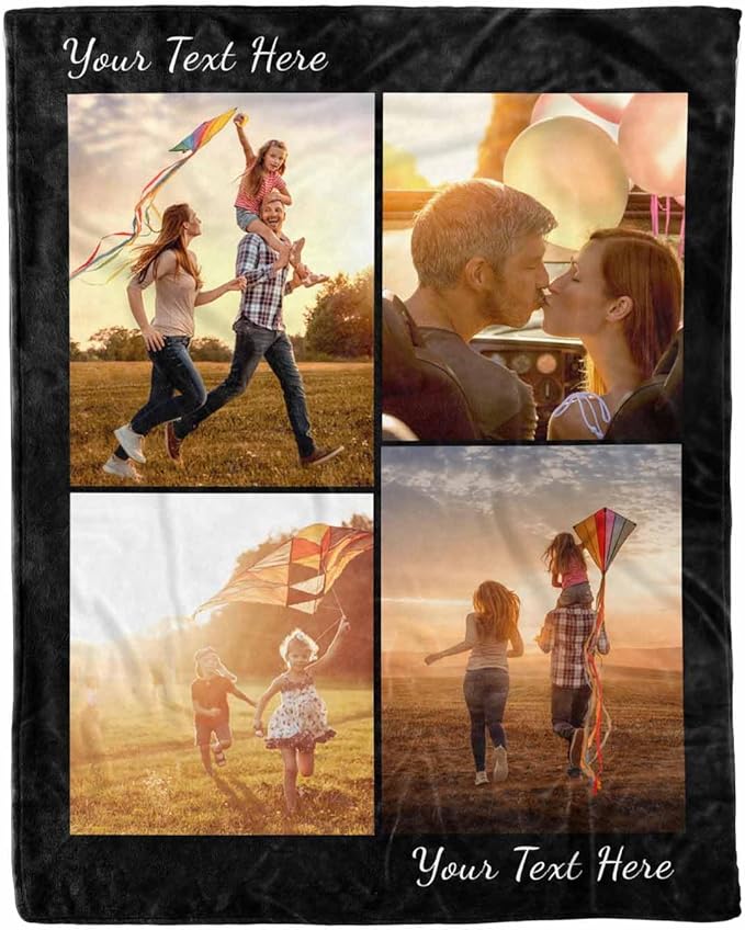 Personalized Photo Blanket, 4 Photos Custom Blankets Photo Blankets Customize for Mom Grandma Wife Women from Daughter Son Husband, 8 Sizes