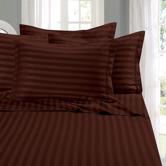 Elegant Comfort Best, Softest, Coziest 6-Piece Sheet Sets! - 1500 Premier Hotel Quality Luxurious Wrinkle Resistant 6-Piece Damask Stripe Bed Sheet Set, Full Chocolate Brown