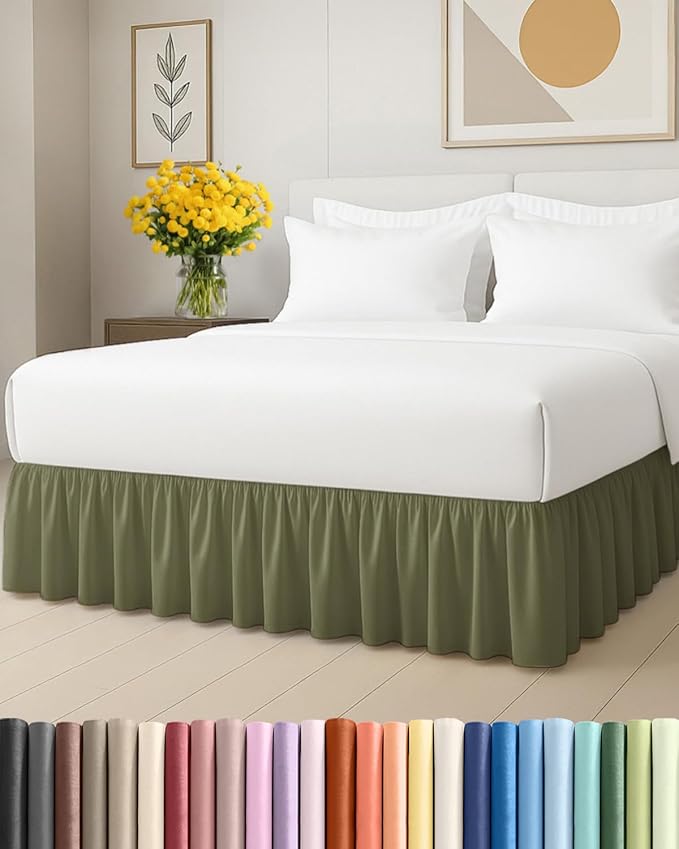 Bedskirt Full Size Ruffle - 15 inch Drop Dust Ruffle Bed Skirt with Platform - Soft, Easy Fit, Premium Hotel Quality - Wrinkle, Fade & Shrink Resistant - for Women, Men, Kids and Teens - Sage Green