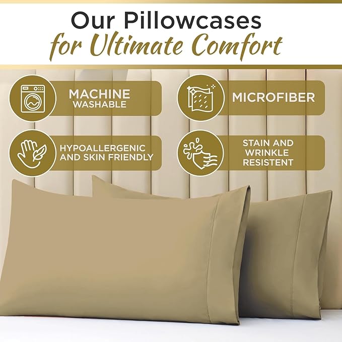 Full XL 100% Microfiber Double Brushed Sheet Set - Extra-Soft, Breathable & Wrinkle-Free - 15" Deep Pockets, 54" x 80" - Ideal for Extra Long Full Beds - 4PC Set (Full XL, Taupe)