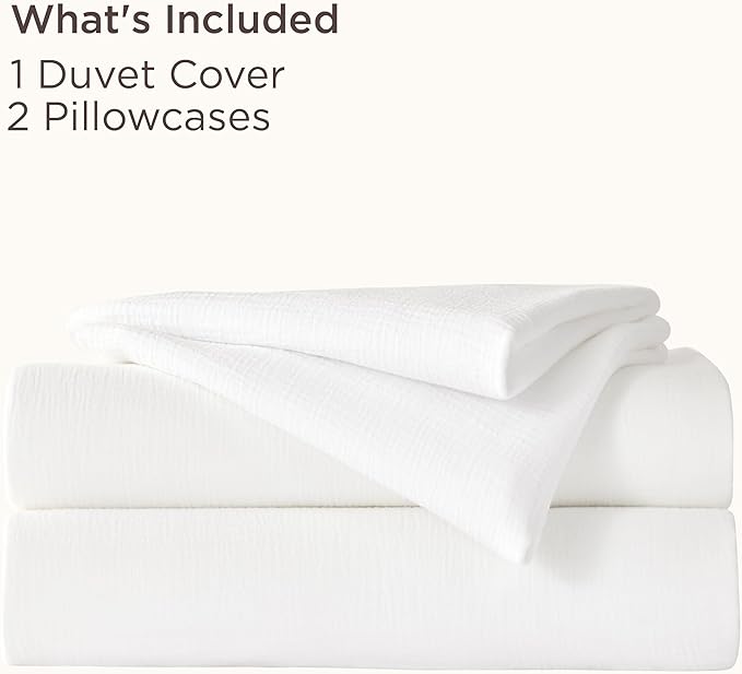 Bedsure Muslin Duvet Cover Queen Size - Cotton Blend Rayon Derived from Bamboo, Cooling Duvet Covet for Hot Sleepers - Ultra-Soft & Breathable Bedding Set for All Seasons(White, 90"x90")