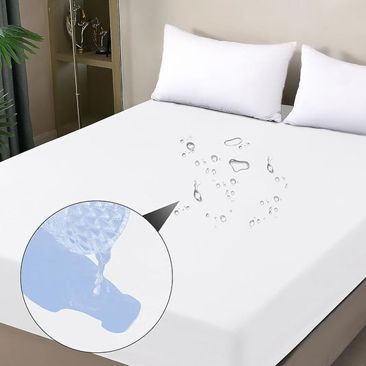Waterproof Mattress Protector King, Fitted Sheet Style Breathable Mattress Cover with Deep Pocket Fits Up to 18'', Noiseless Bed Cover for Kids Adults Pets, Machine Washable (White, 76'' X 80'')