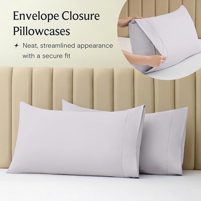 LuxClub 4 PC Sheet Set Bed Sheets Deep Pockets 16" Eco Friendly Wrinkle Free Cooling Machine Washable Hotel Bedding Silky Soft - Dove Gray Full (Pack of 4)