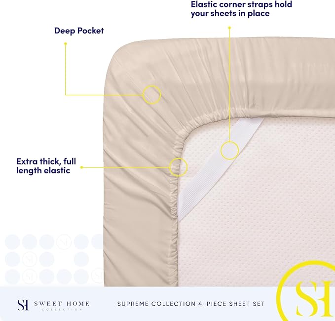 Full Size Sheet Sets - Breathable Luxury Sheets with Full Elastic & Secure Corner Straps Built In - 1800 Supreme Collection Extra Soft Deep Pocket Bedding Set, Sheet Set, Full, Beige