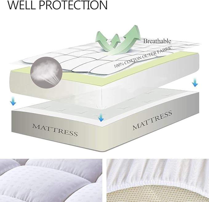 EASELAND Twin XL Mattress Pad Pillow Top Quilted Fitted Mattress Cover/Protector Extra Long Cotton Top 8-21" Deep Pocket Cooling Mattress Topper (39x80 Inches, White)