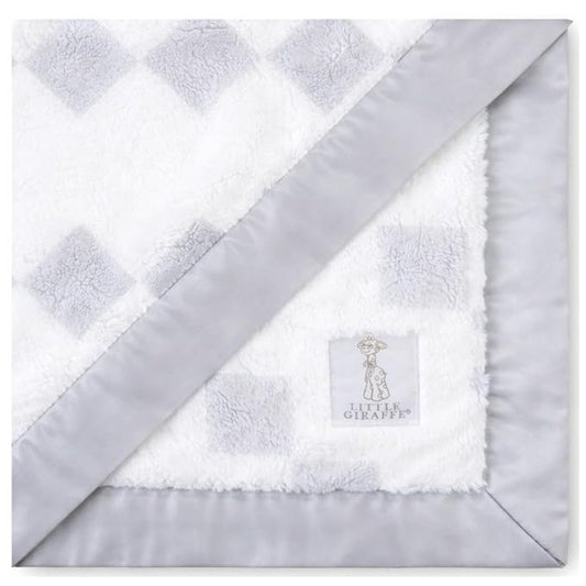 Little Giraffe Luxe Baby Blanket – 29x35” Satin Trim, Stairway Silver | Ultra-Soft, Hypoallergenic Stroller & Nursery Blanket | Perfect for Newborns & Toddlers