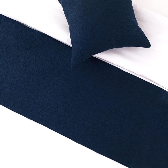 AMBERIS Bed Runner Dark Blue, Imitation Linen Decorative Bed Scarf for Home Hotel (Pillowcases Sold Separately)